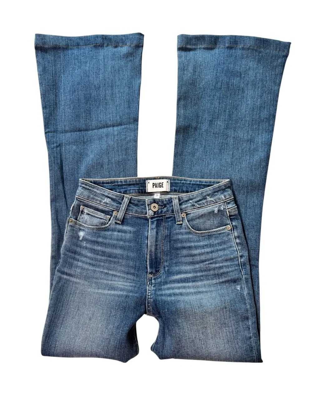 PAIGE Genevieve High Rise Flare Jeans North Star Distressed Wash Size 25